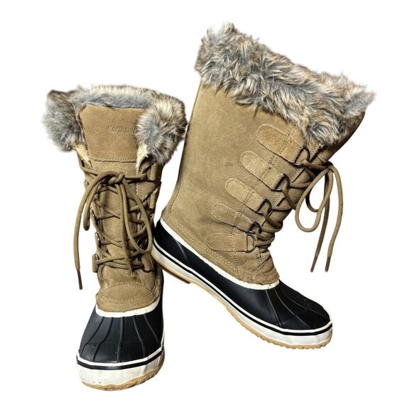 Northside Womens Size 8 WATERPROOF Fur-Lined Winter Boots  Tan & Black - Picture 1 of 9